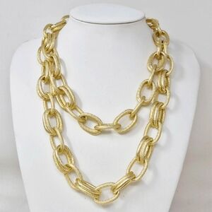 Chunky Textured Link Double Layered Statement Necklace